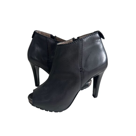 SCHUMACHER Black Leather Booties Heels Size 37.5 - Picture 3 of 12